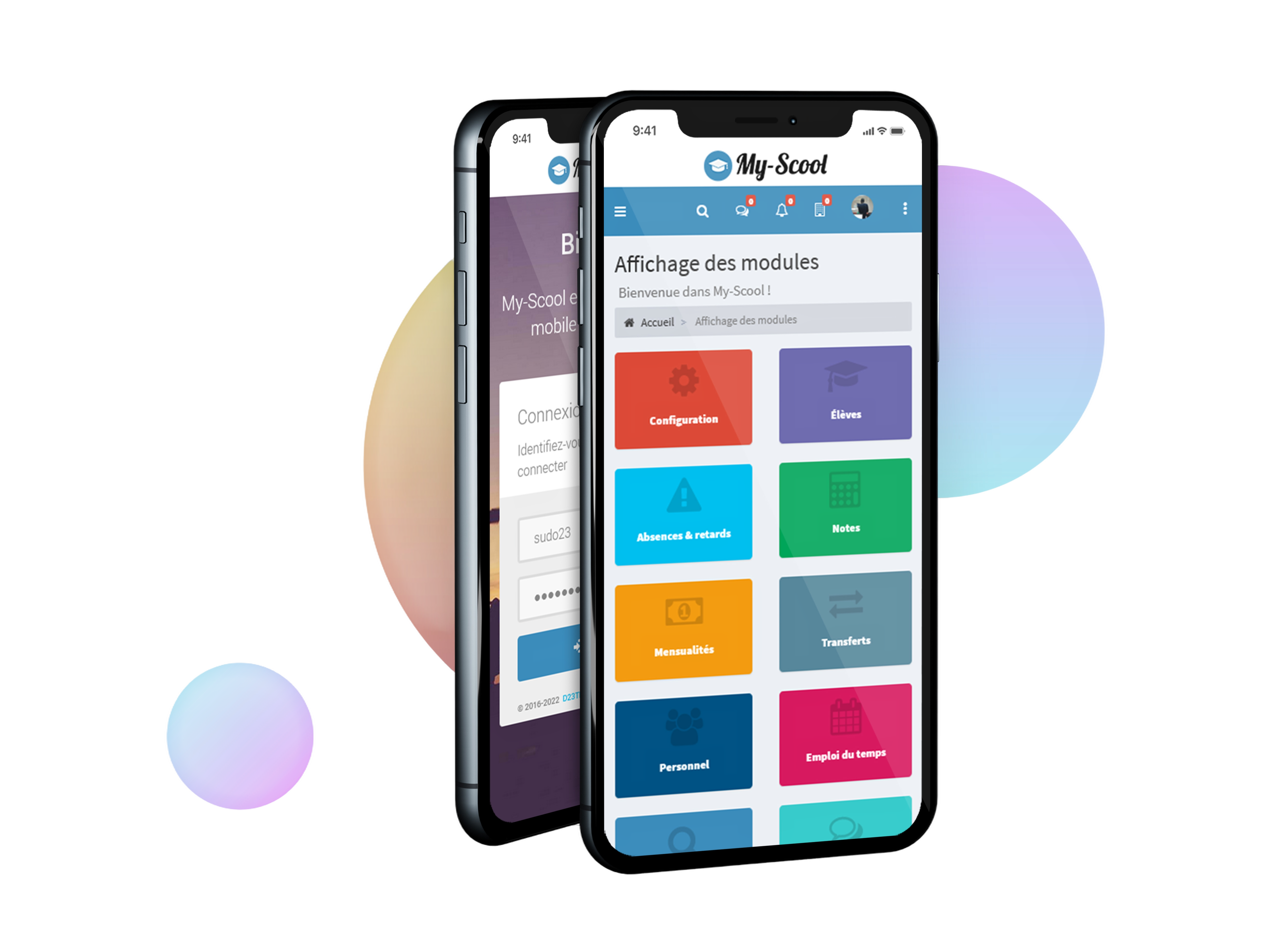 Application mobile My-Scool affichée sur smartphone