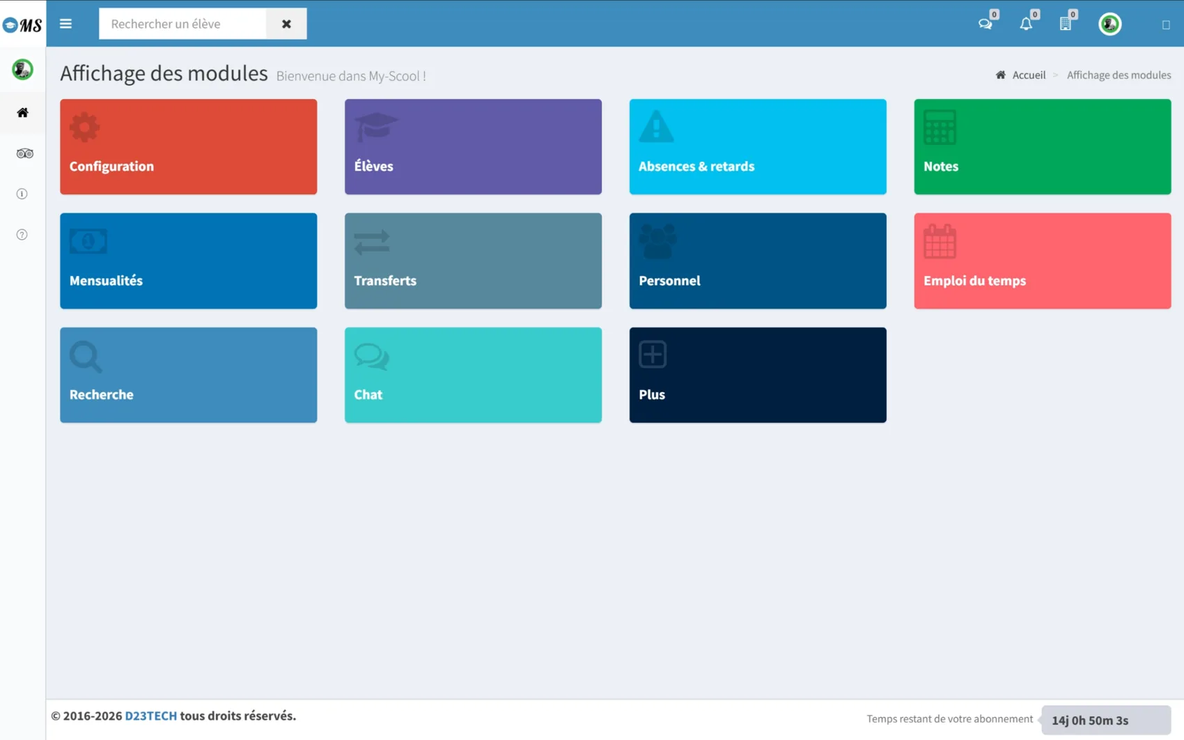 Capture My-Scool - modules de gestion scolaire