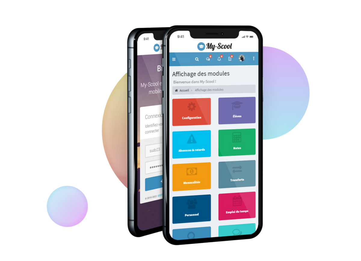 Application mobile My-Scool affichée sur smartphone